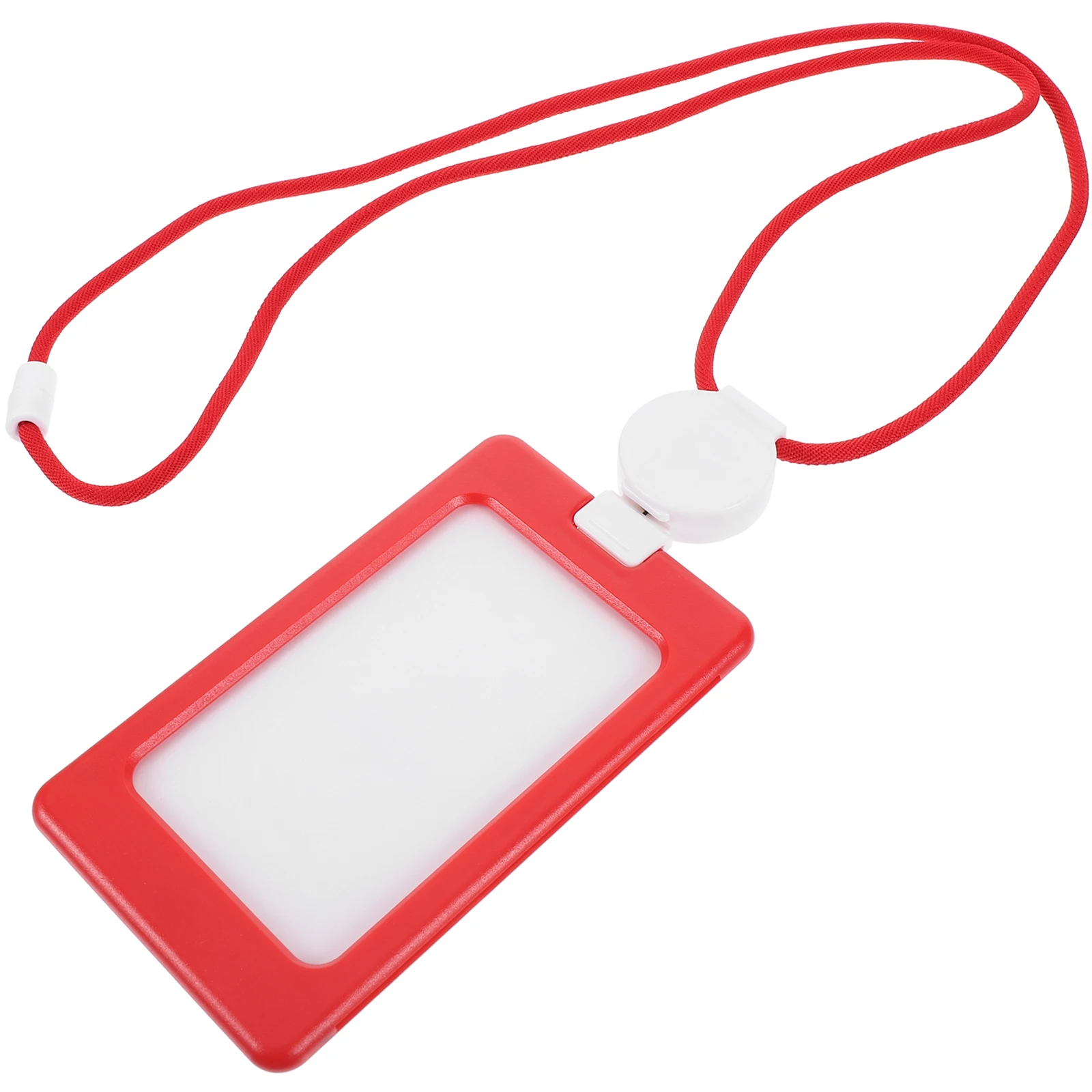 

Badge Lanyard Card Holder Red White Retractable PP Holders Student ID Bus Pass Case Employee Work Credential Cards