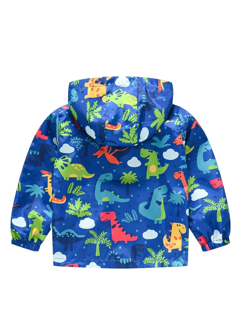 Boys Cartoon Dinosaur Car Camouflage Jacket Coat Windbreaker Hooded Long Sleeves Casual Kids Clothes