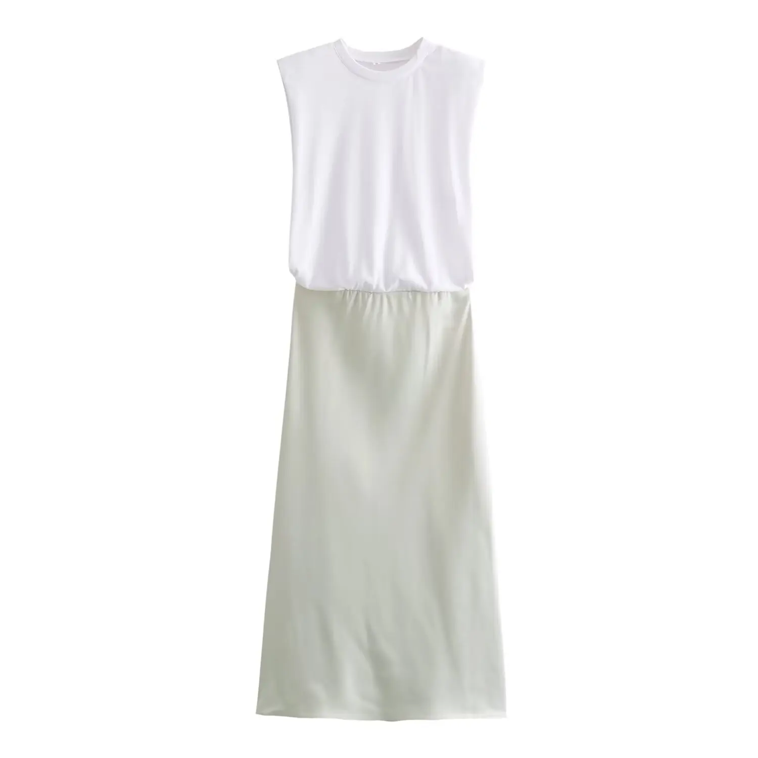 

2024 ZAR4 Summer New Women's versatile temperament fashionable and slimming silk satin texture patchwork dress