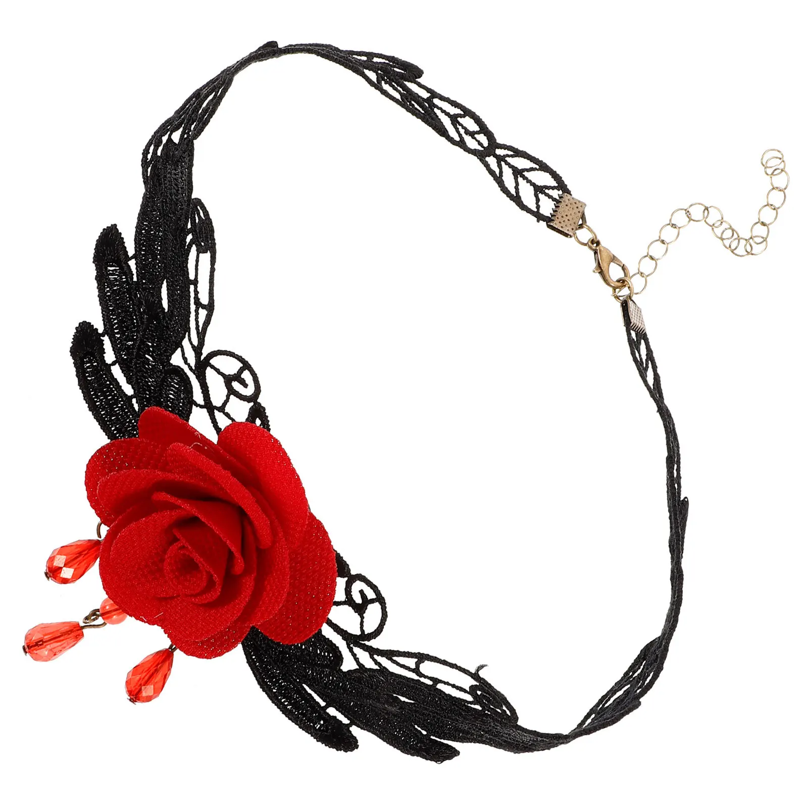 Lace Rose Choker Necklace 3D Flower Big Floral Design Adjustable for Women Wedding Party Accessories Rose Choker Necklace