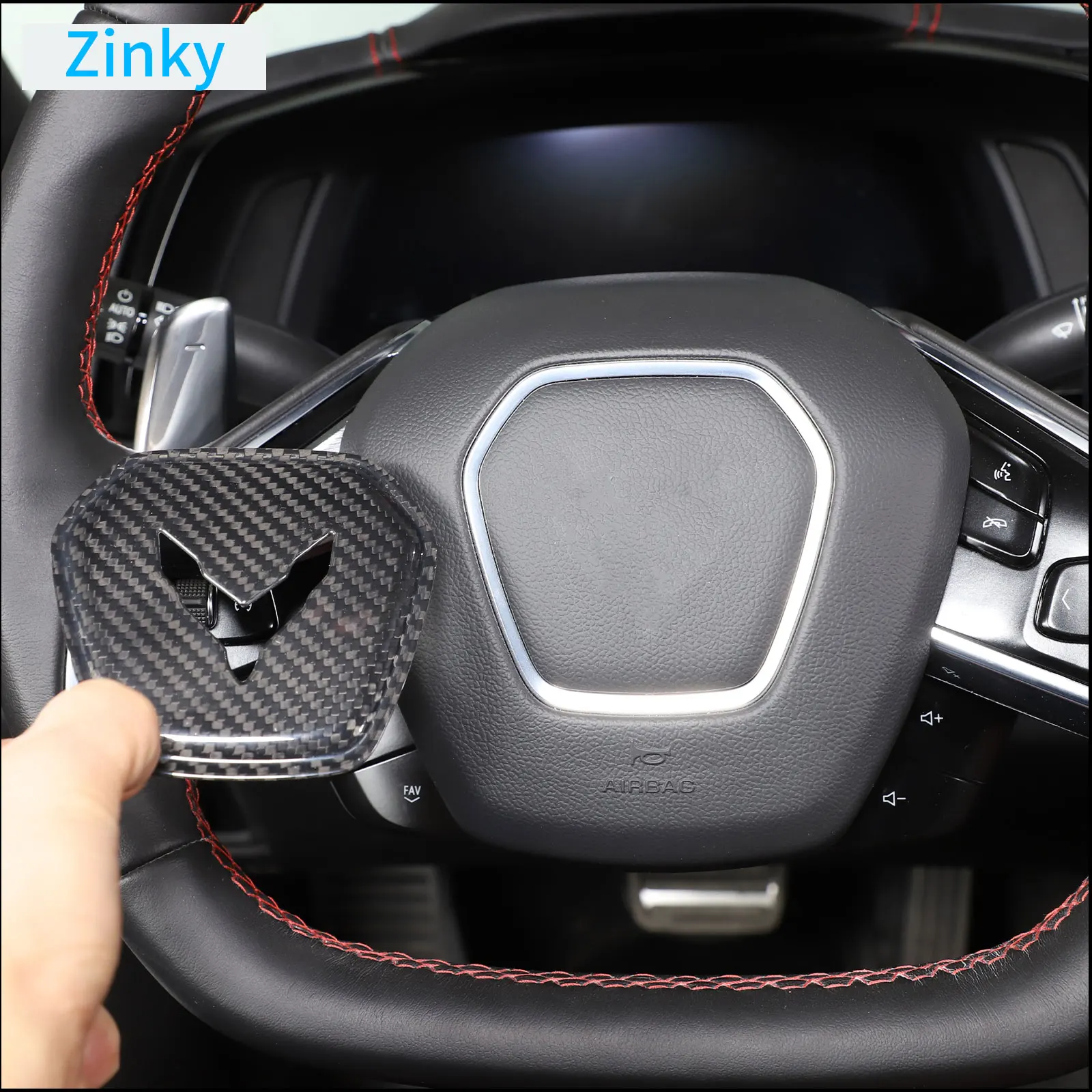 

Zinky Car Steering Wheel Logo Decorative Cover for Chevrolet Corvette C8 Z06 2020+ Real Carbon Fiber Interior Accessories 1 Pcs