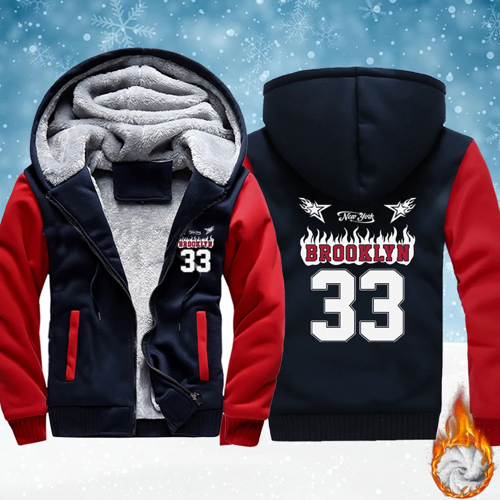

Brooklyn номер 33, мужские флисовые модные куртки с принтом, зимняя базовая толстовка с капюшоном, теплое утепленное пальто, удобная спортивная одежда на молнии