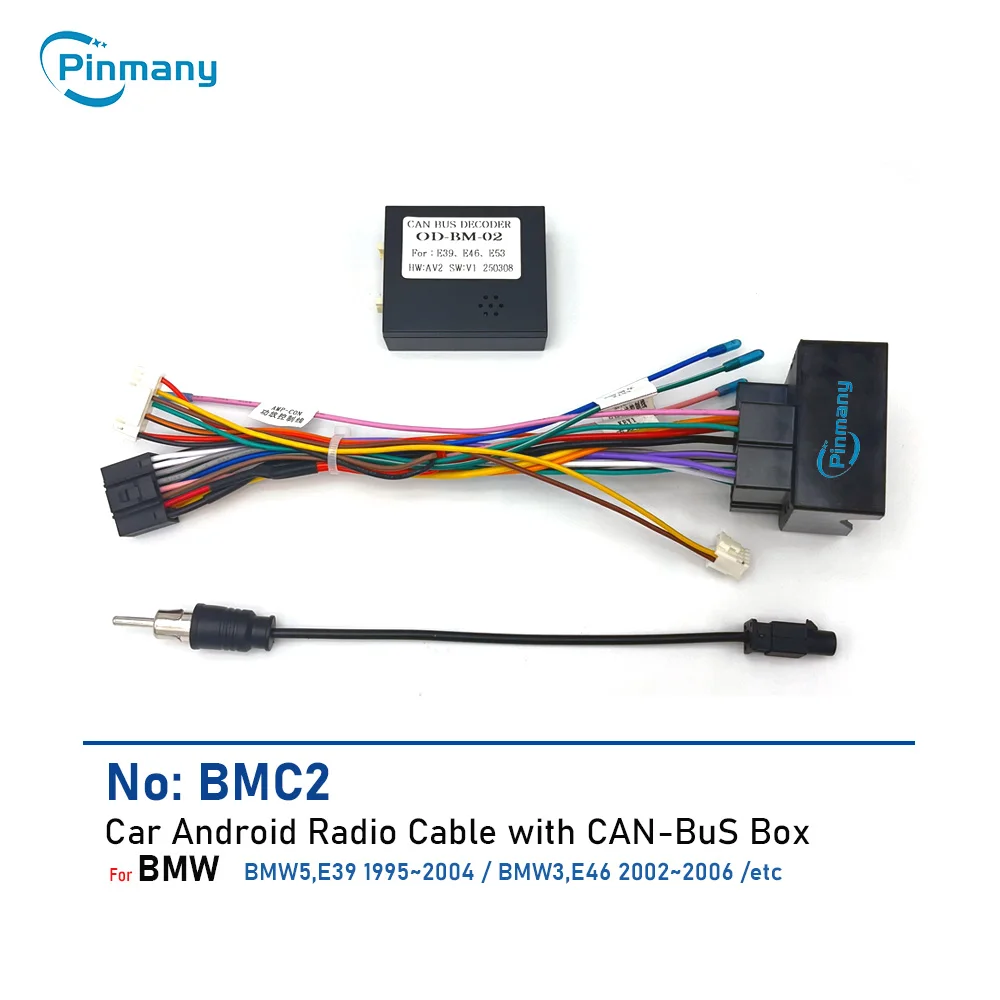 

Автомобильный радиоприемник, кабель-адаптер BMC2, жгут проводов питания, аудиоразъем, декодер CAN-шины для BMW E39 E46 BMW3 BMW5, головное устройство Android
