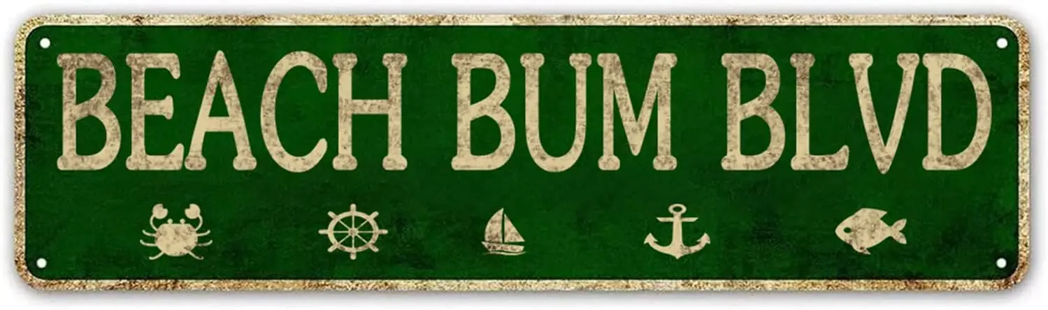 Beach Bum BLVD Metal Sign Vintage Rustic Lake Beach House Cottage Cabin Cave Wall Decor Beach Sign 4