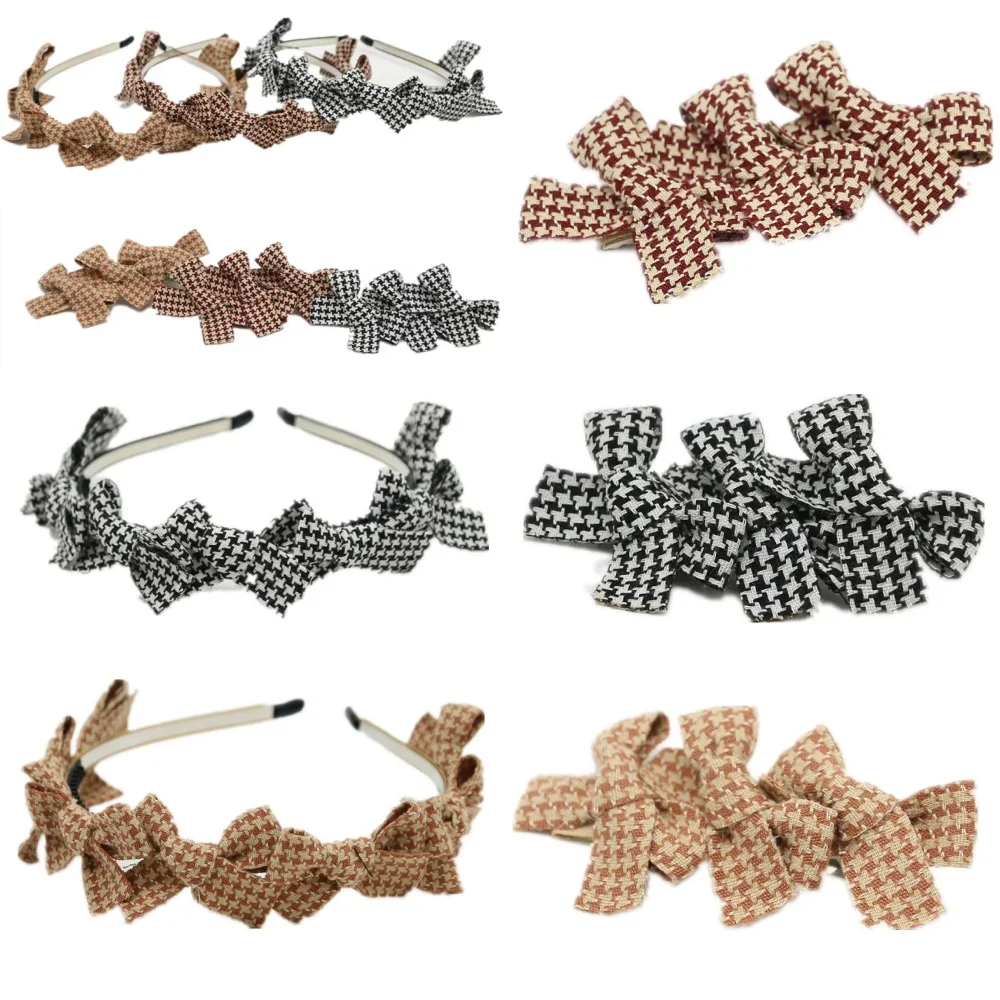 

NEW WINTER houndstooth little bows hairband plaid girls hair accessories bow baby hairband girl headband
