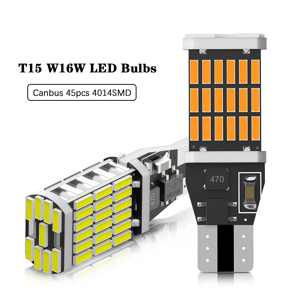 2PCS T15 W16W 921 912 LED Bulb Canbus 45pcs 4014SMD Replace For Car Interior Accessories Lamp Tail Reverse Light 6000K White 12V