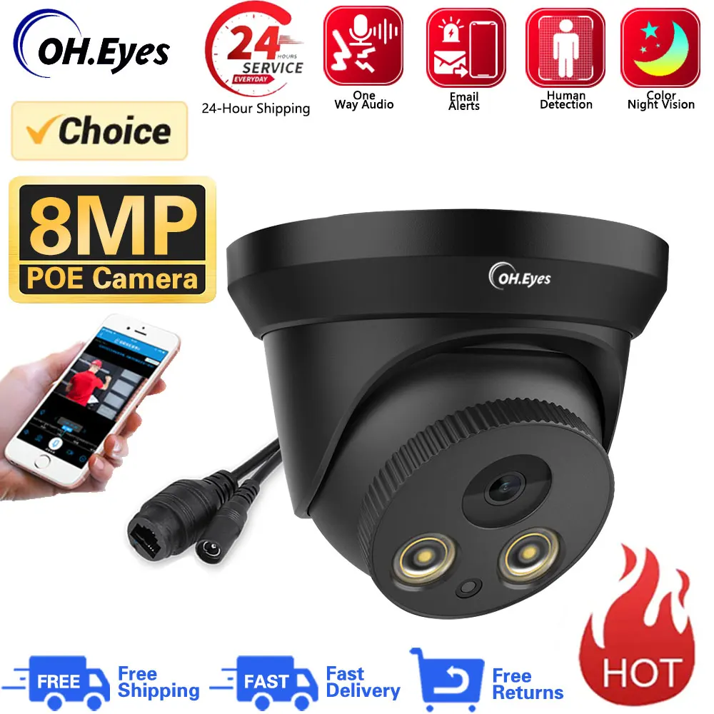 

IP-камера Ultra HD 4K PoE 8 Мп наружная Водонепроницаемая металлическая купольная камера видеонаблюдения IP цветная камера ночного видения с обнаружением человека удаленный доступ