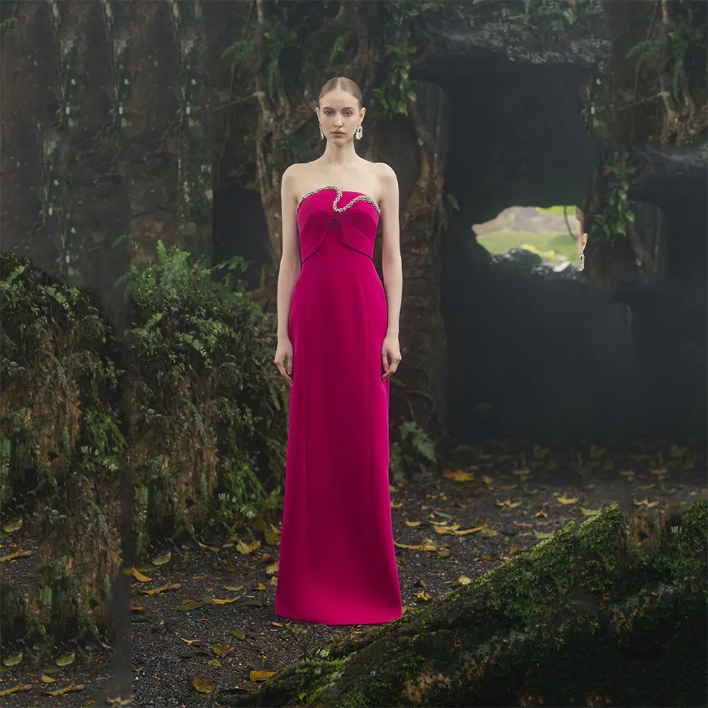 

Вечерние платья из джерси с прямым шлейфом, индивидуальный пошив, сексуальные, без бретелек, без рукавов, для выпускного вечера, с модными кристаллами, длинное платье