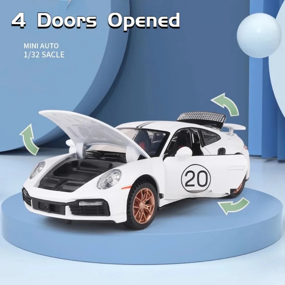 1/32 Scale 911 TurboS Alloy Diecast Toy Sport Car Models 4 Doors Opend Sound Light Pull Back Vehicle Toy for Boy Gift Collection