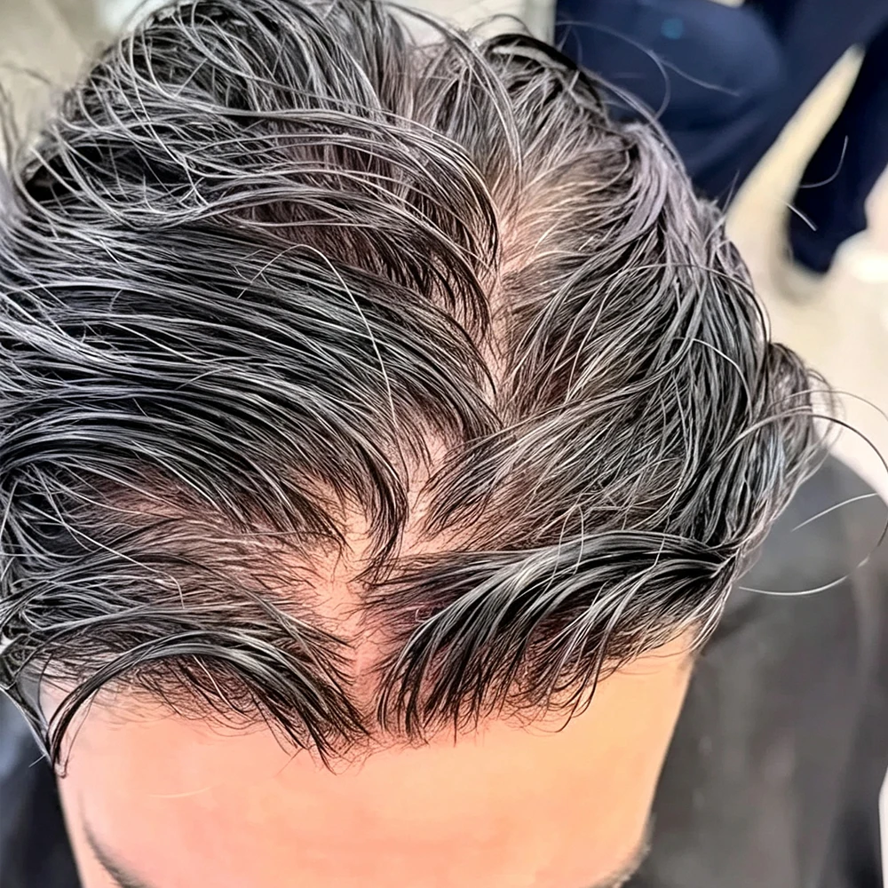Natural Hairline #18 Men Toupee 0.02mm Super Thin Skin Highlights 565# 1b80 Grey Brown Human Hair Hair Replacement Prosthesis