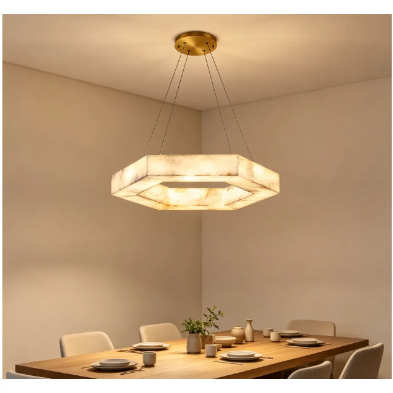 Polygonal LED Pendant Light,Minimalist Marble Chandelier,Artistic Chandeliers for the Living Room and Dining Room,Off-white chan