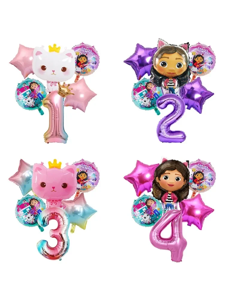 Gabby DollHouse Metallische Luftballons Cartoon Mädchen Geburtstagsparty Dekorationszubehör Baby-Shower Globos Geschenk