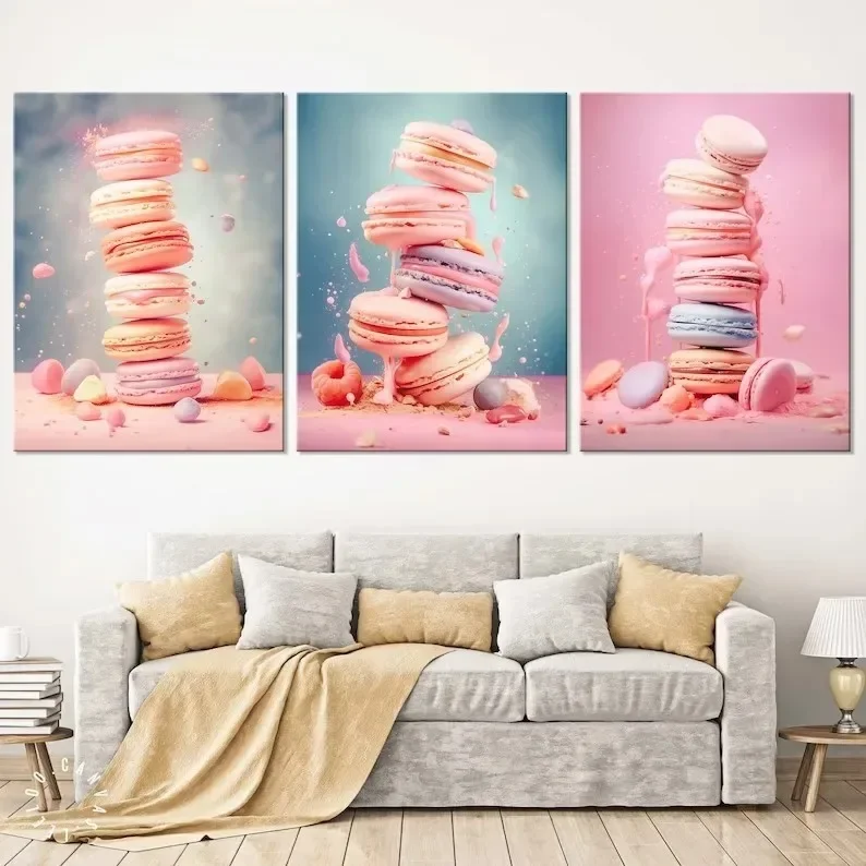 Fashion Pink Food Ice Cream Macaron Poster Pop Wall Art Picture Print Girls Room Nursery Home Decoration Gift Canvas Painting