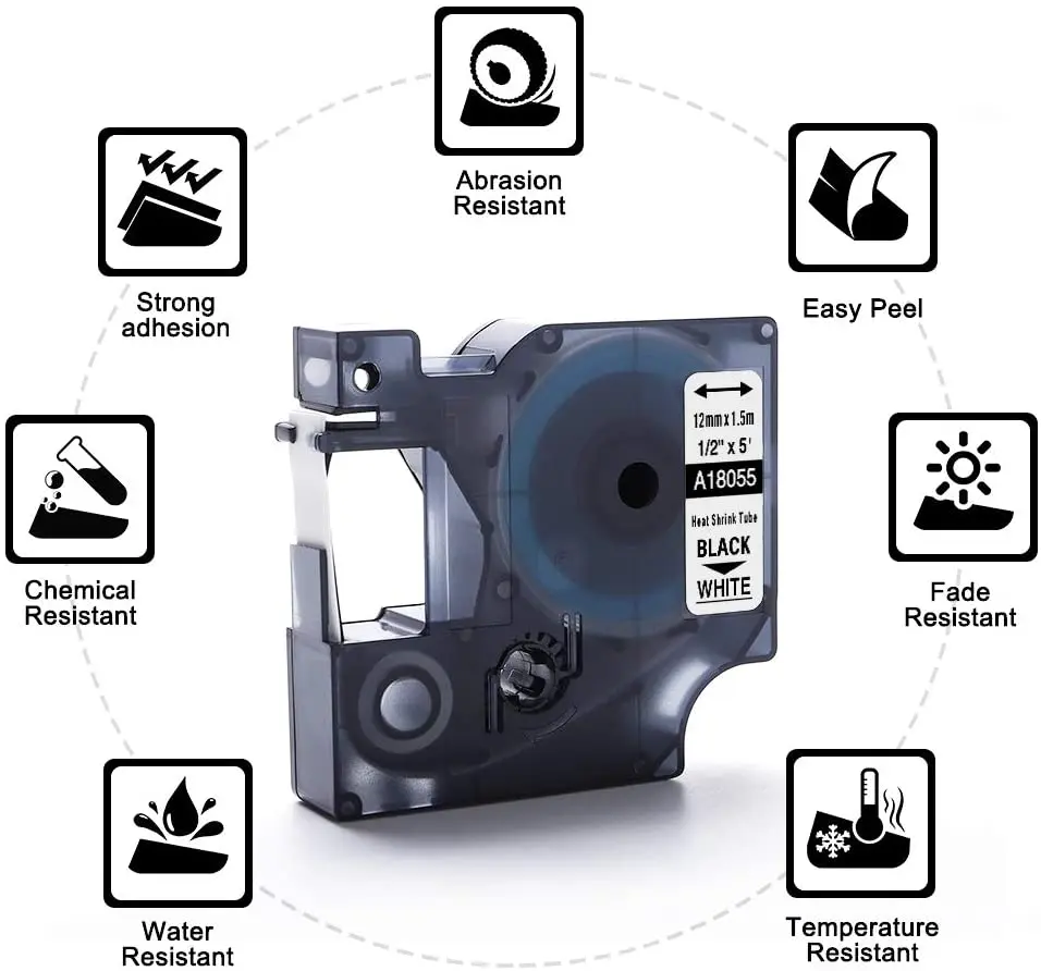 10PK Tube Tapes Compatible for DYMO Rhino Industrial Heat Shrink Tubes Label Maker Tape 18051 18052 18054 18055 18056 18057