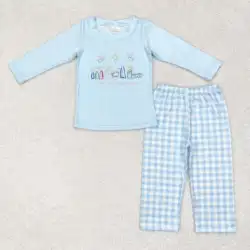 Toddler boys blue Jesus Clothing Kids long Sleeves blue plaid pants Set Children hot sale outfits boutique wholesale clothes