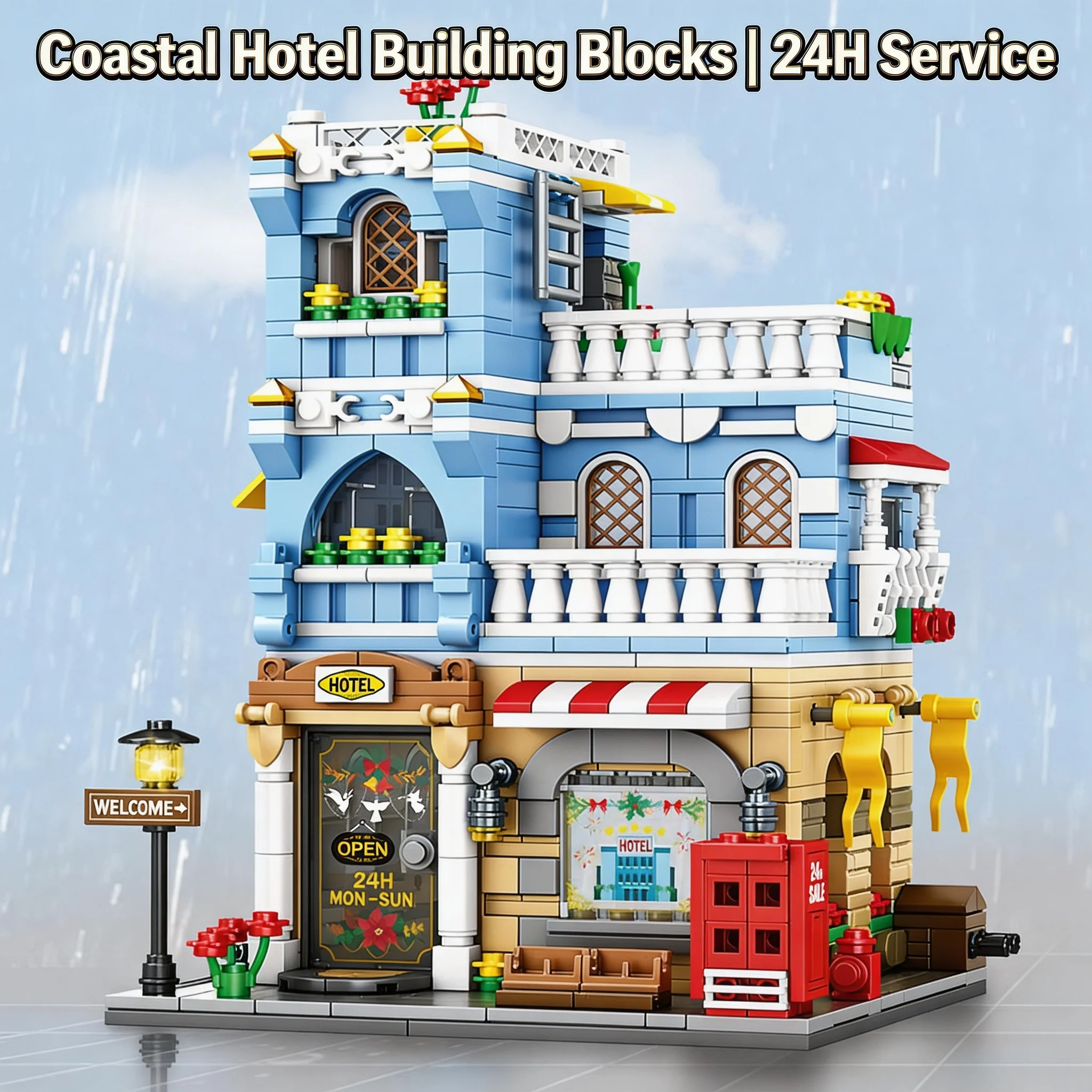 City Street View Hotel Modular Building Blocks, MOC Architecture Bricks Set, DIY Town Life Model Toys for Kids & Adults