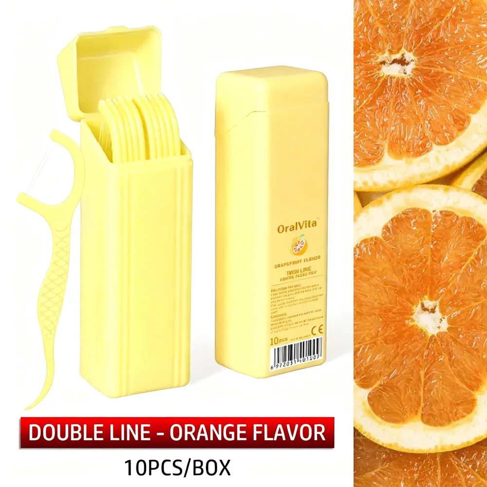 Fresh Orange Flavor Portable Flip-Top Dental Floss Case Combo 10Pcs+20Pcs Compact Pocket Size Easy to Carry for Travel