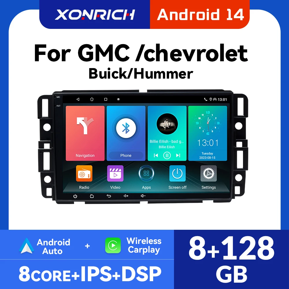 Radio Android para Auto Compatible con Chevrolet Silverado, GMC Sierra, Impala, Traverse, Avalanche, Express, Yukon, Acadia, Savana, con Carplay Inalámbrico y GPS