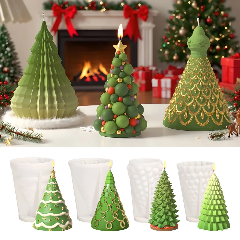 

3D Christmas Tree Silicone Candle Mold Handmade Plaster Resin Mould Home DIY Candle Making Supplies Xmas Crafts