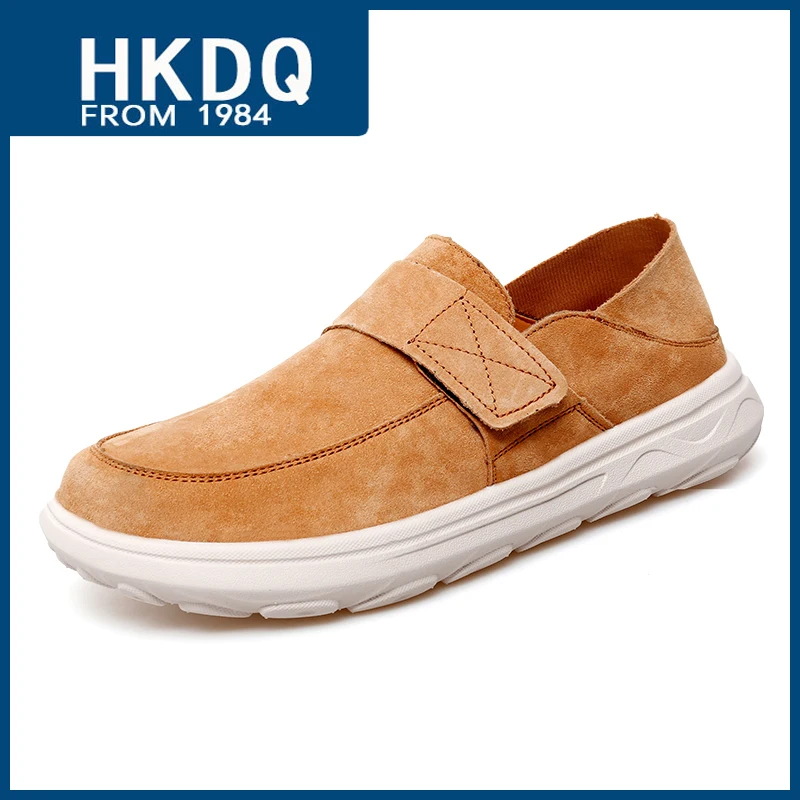 

HKDQ High Quality Men's Suede Shoes Fashion HOOK&LOOP Casual Sneakers Men Trendy Low-cut Comfy Designer Shoes Man Big Size 38-47