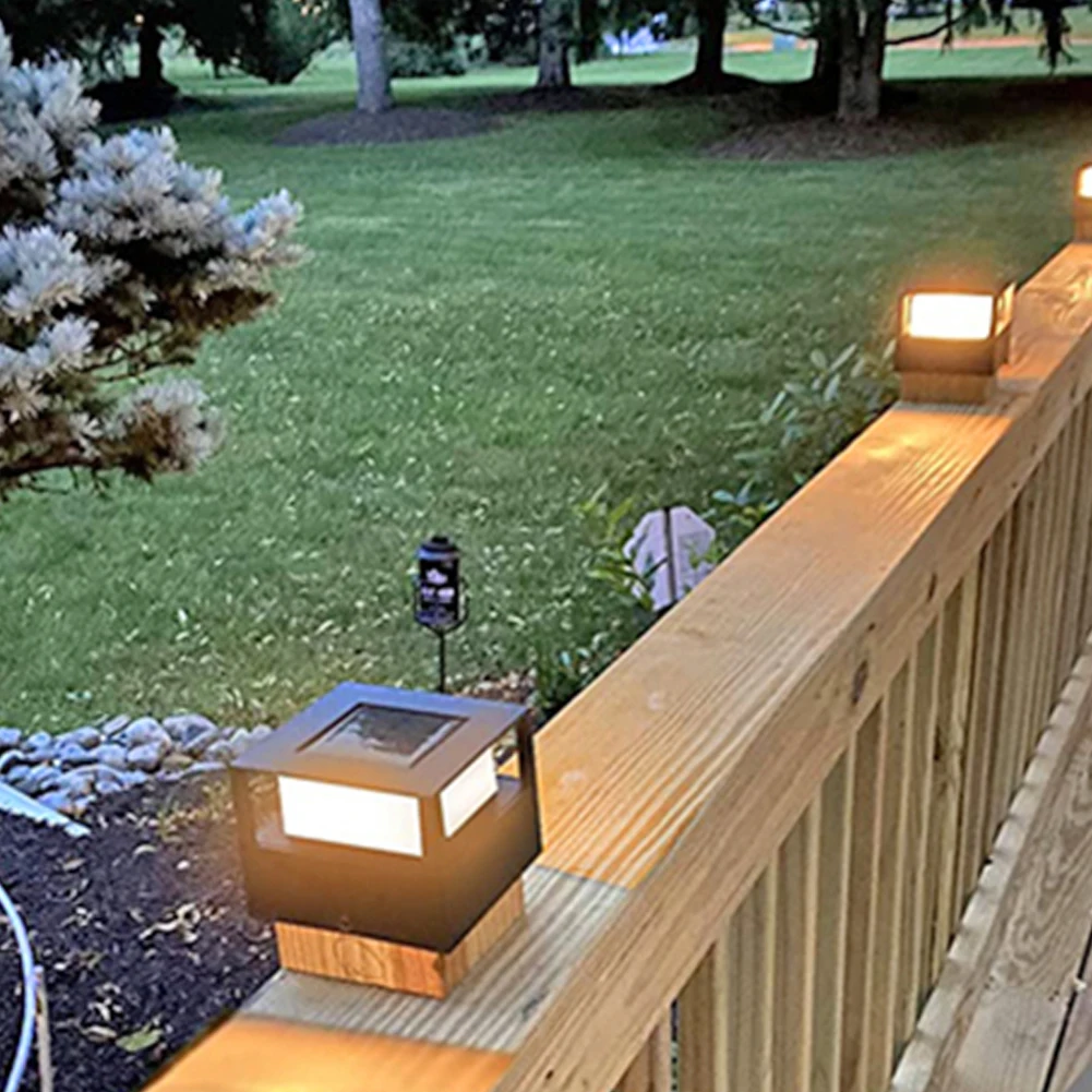 Solar Powered Deck Cap Post Light Waterproof Garden Fence Column Lights Outdoor Garden Corridor Lighting Decoration