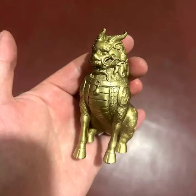 Brass Qilin Kylin Statue Chinese Auspicious Beast Figurine Feng Shui Desktop Ornament Home Office Decor Collectible Craft Gift