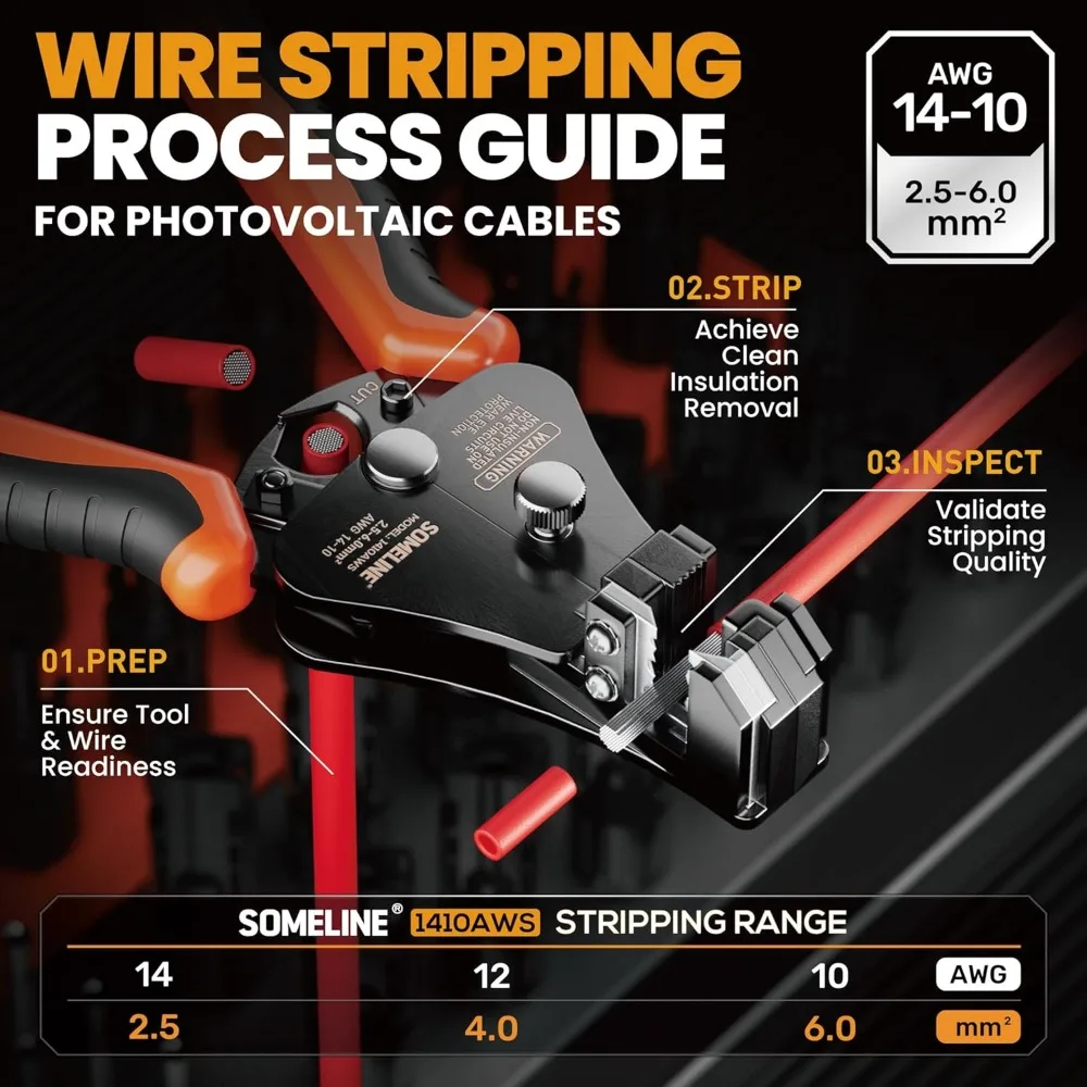 ชุดเครื่องมือย้ำขั้วต่อพลังงานแสงอาทิตย์พร้อมเครื่องย้ำ, เครื่องปอก, เครื่องตัด และประแจสำหรับสายเคเบิลแผง