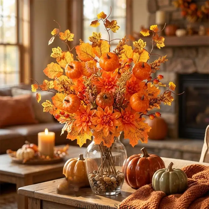 Künstliche Herbstblumen, Erntedank-Blumenstiel für Tisch, und Zimmer, 3 x – Detail 7