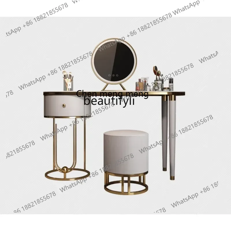 

xz1Elegant Stone Plate Light Luxury Modern Minimalist Bedside Mirror with Light Household Cosmetic Cabinet Dressing Table
