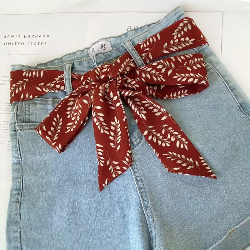 Scarf Long Skinny Wheat Design Thin Soft Versatile Neck Scarf Hair Wrap Bag Strap Belt Headband for Women Casual Travel