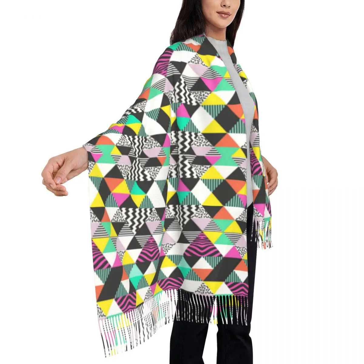 

Warm Scarf Winter Geometric Patchwork Shawl Wraps Abstract Triangles Printed Bandana Womens Luxury 2024 Large Scarves