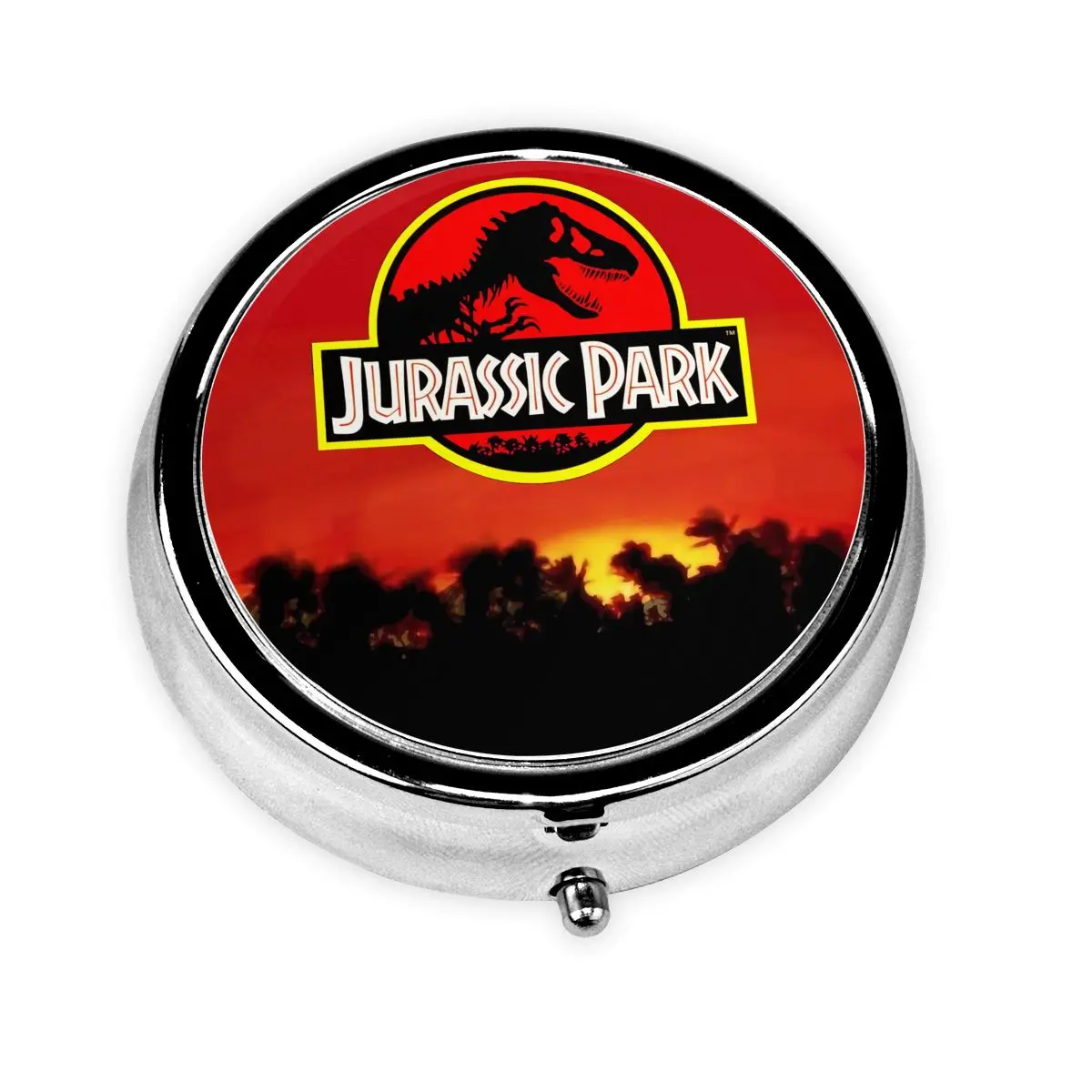 

Dinsaur J-Jurassics Metal Pills Box Compact Sci Fi Fantasy Movie Film 3-Compartment Pill Organizer Container Storage Box Travel