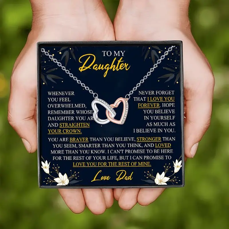 مجموعة هدايا قلادة على شكل قلب لمجوهرات عيد ميلاد الابنة من الأب مع بطاقة تهنئة للتخرج والمناسبات الخاصة للنساء #5