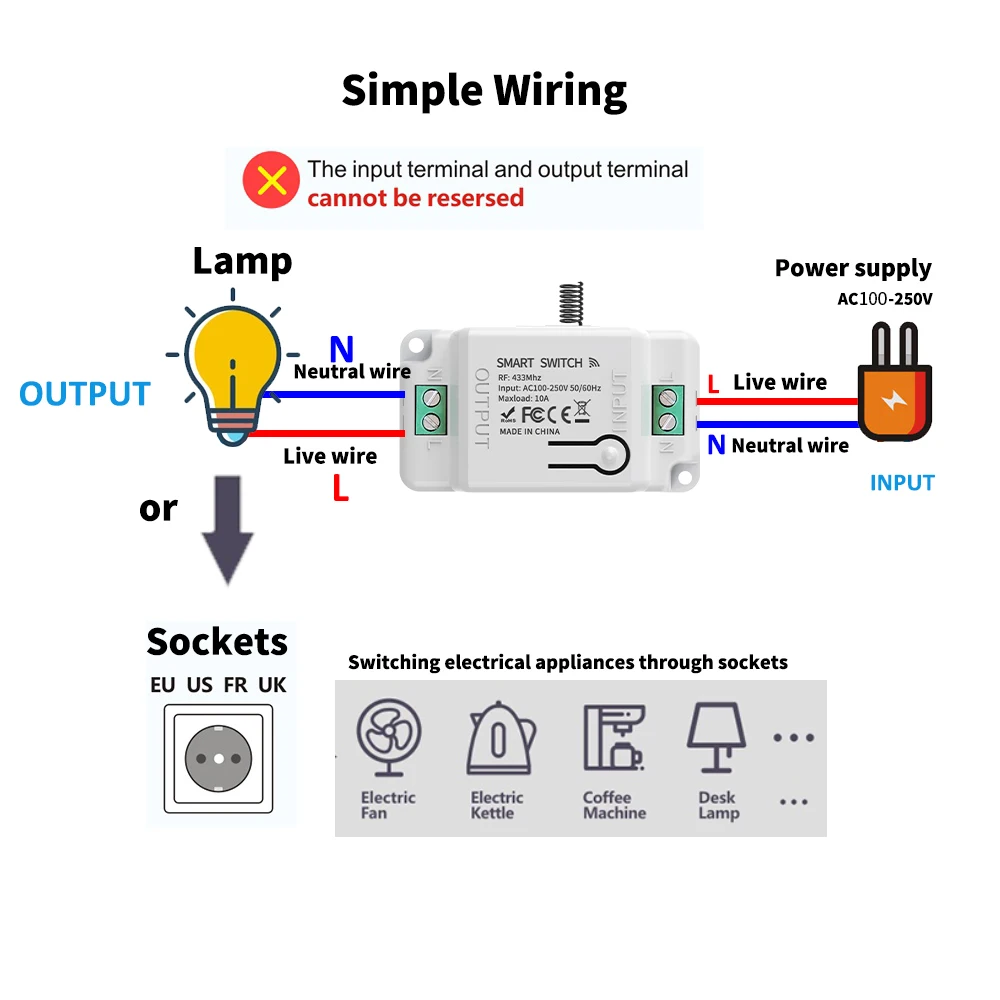 RF 433Mhz Smart Wireless Switch Remote Controller 100-250V 10A Relay - Electronic Device Control