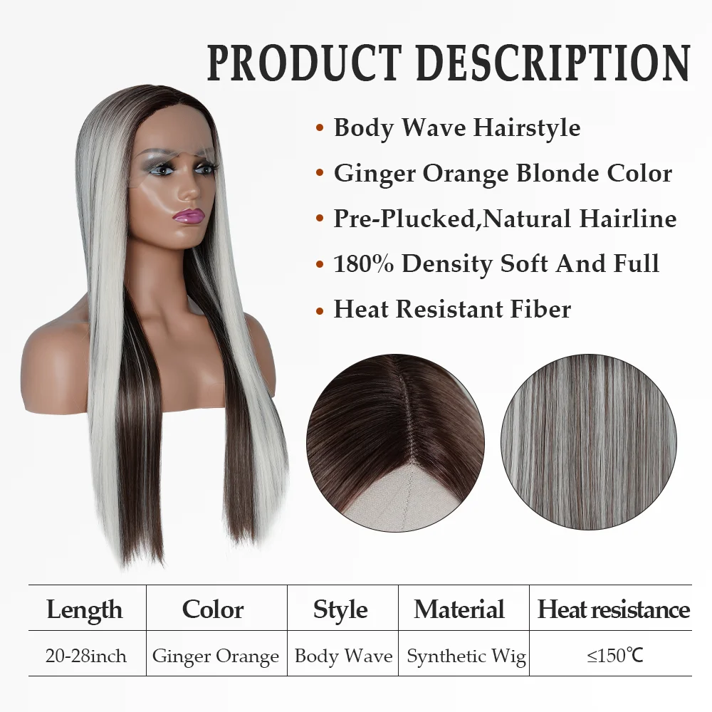 Ash Blonde Highlight Lace Wig Long Straight Lace Wigs Ombre Blonde Synthetic Hair Wigs Lace Front Wigs For Women Straight Hair