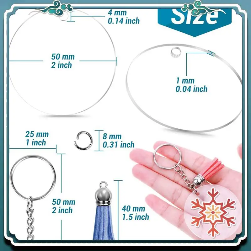 سهلة الاستخدام 1750 قطعة من سلسلة المفاتيح الشفافة من الأكريليك للفراغات مع الفراغات والشرابات وحلقات القفز وحلقات المفاتيح لسلسلة المفاتيح ذاتية الصنع Cr #6