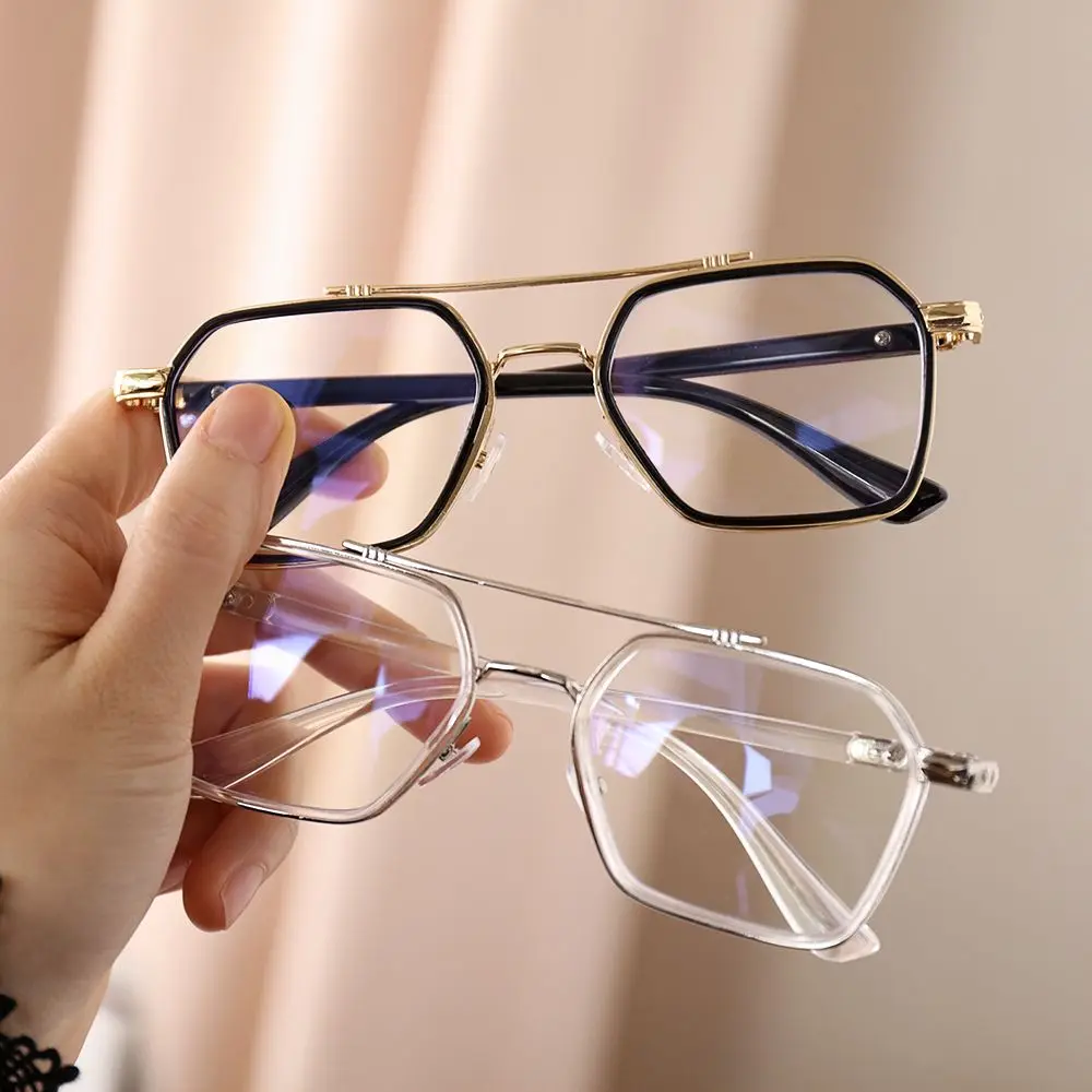 NEW Double Bridge Square Anti-blue Light Glasses Women Men Vintage Transparent Computer Glasses Oversize Frame Eyeglasses 1PC
