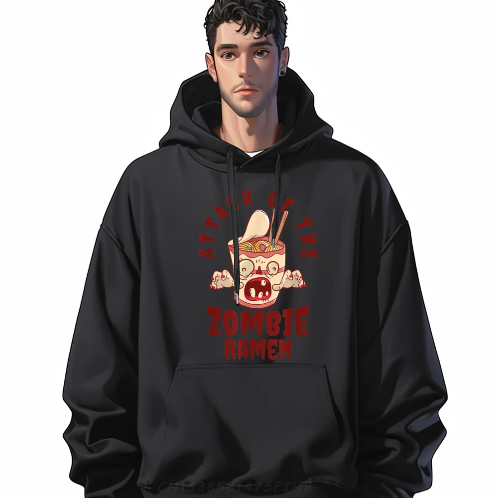 

Halloween Ramen Noodles Zombie Scary Spooky Cream Hoodies Gifts For Men Normal Men Christmas Sweater Long Sleeve