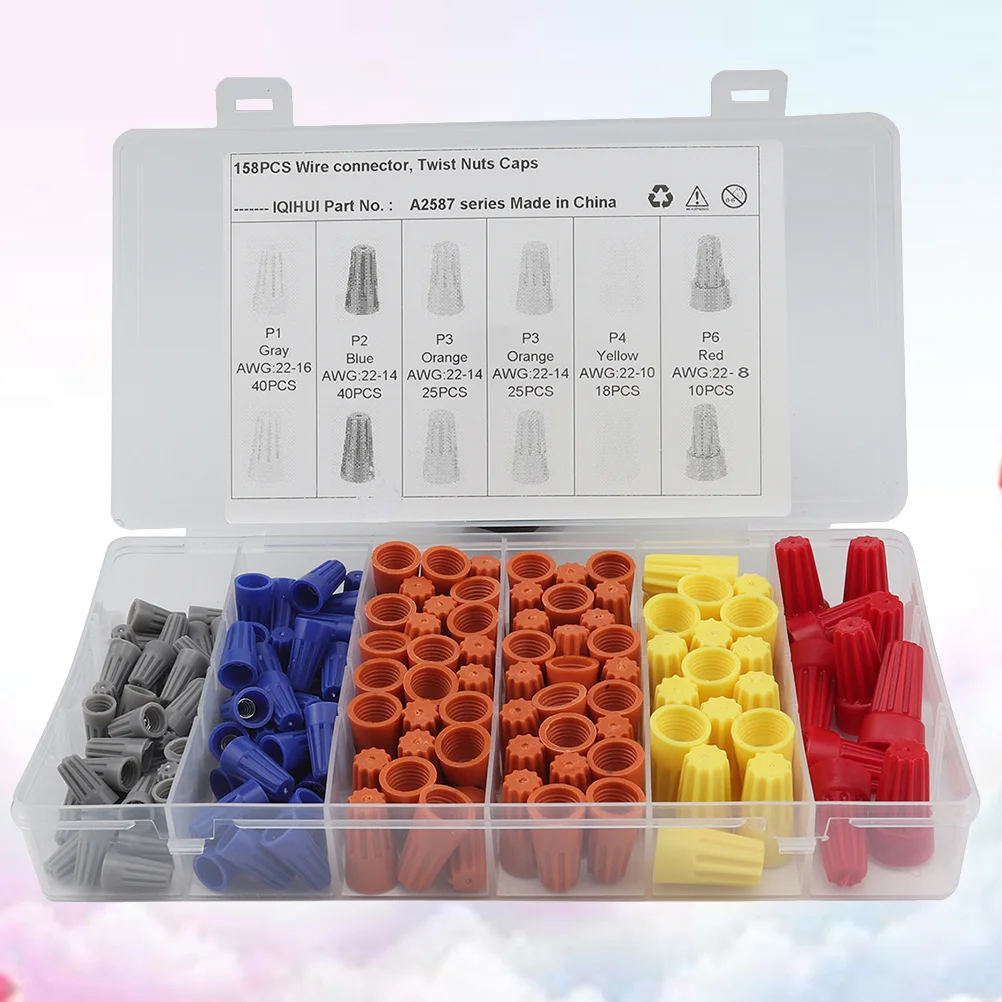 

158pcs Electrical Wire Connector Set Spring Insert Terminal Nuts Cap For Home Wiring Lighting Fixtures Reusable Insulated