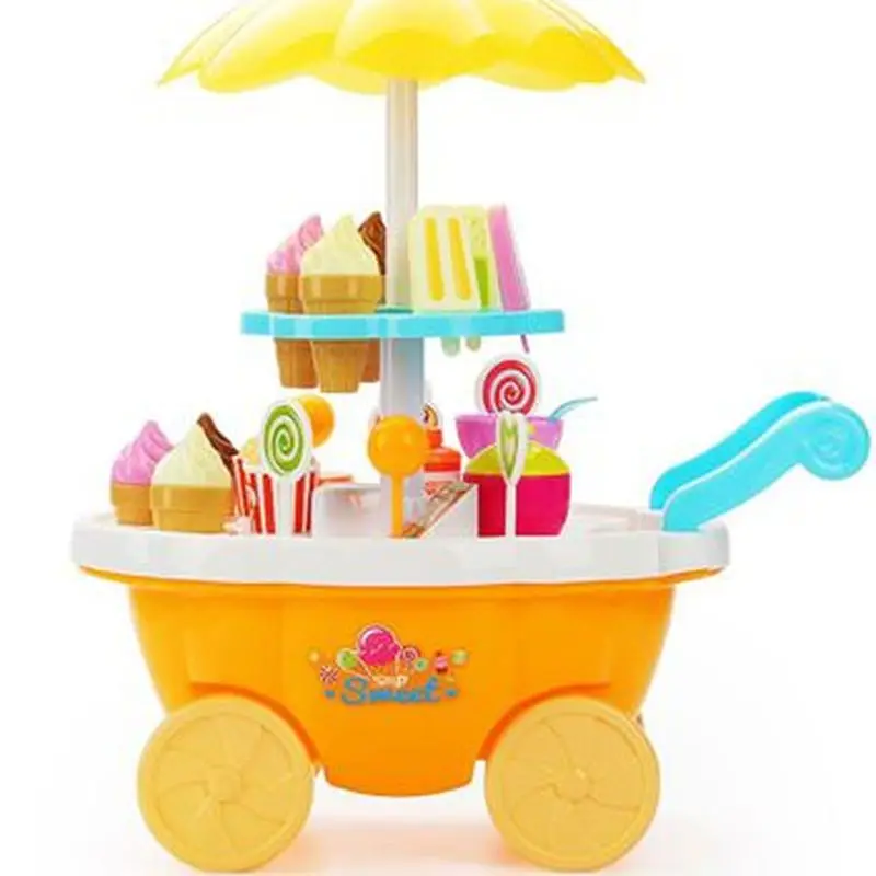 New Mini Simulation Ice Cream Candy Shop Trolley Play Toys Simulated Plays Music And Lighting Set Gift Box Toys 3-6year Old