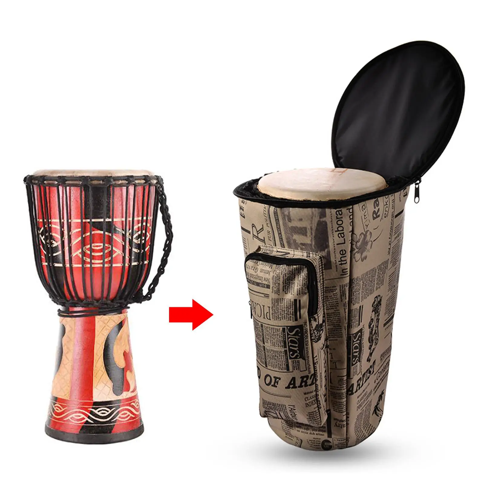 

Сумка Джембе с плечевым ремнем Рюкзак Джембе Холщовая мягкая сумка для концерта Удобная сумка для переноски африканских барабанов для 10-дюймового африканского барабана