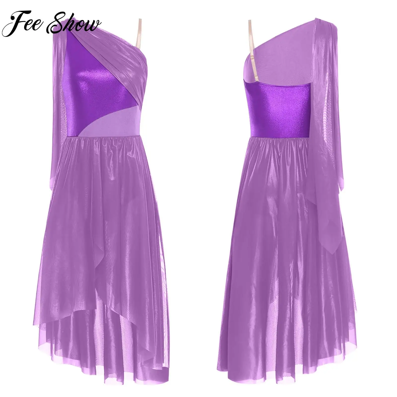 

Womens Ballet Dress Contemporary Dress Lyrical Latin Dance Stage Performance Costume Sleeveless Asymmetrical Split Tulle Dress