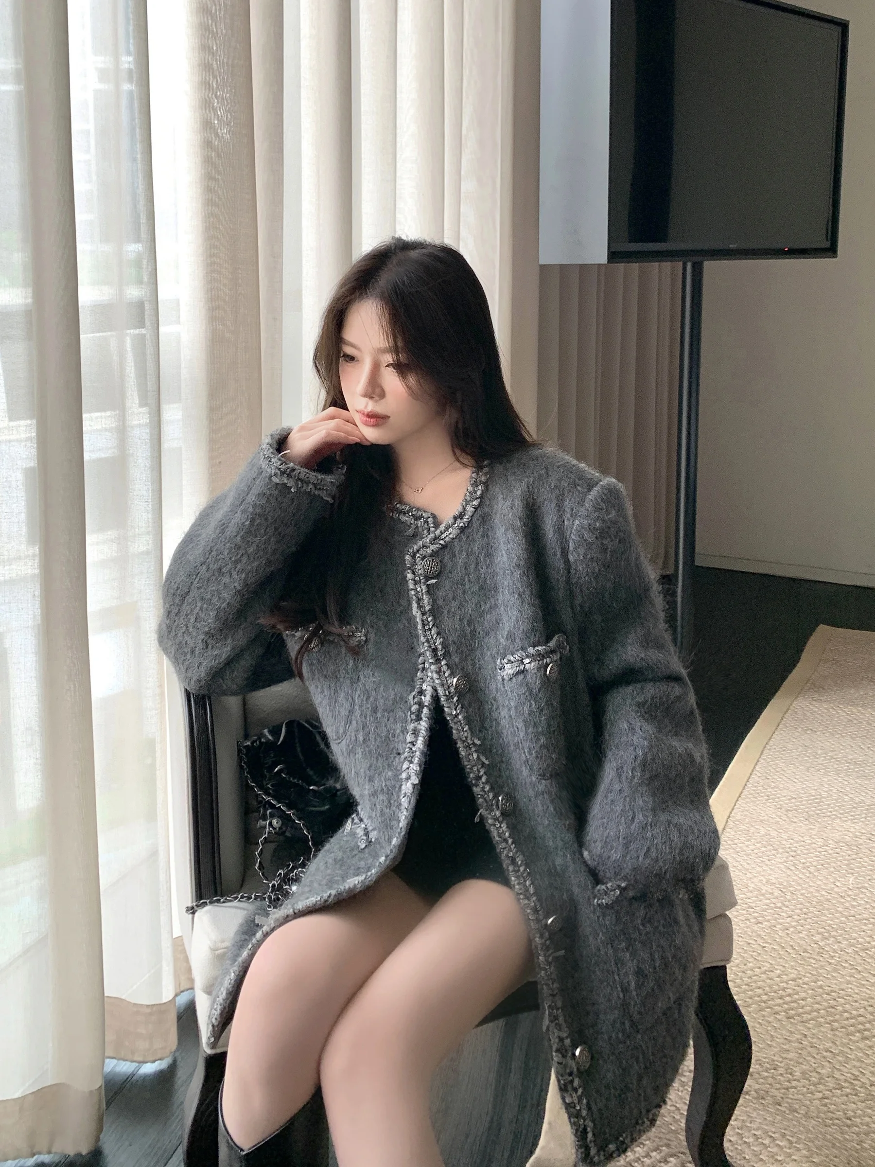 

Buou Small Fraance Sle Women's Coat Autumn Winter Loose Woolen Jaet High End Feeling Miu Sle Celebri Daughter Feel