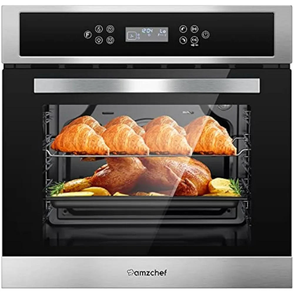 Forno de convecção de parede única embutido, forno elétrico de convecção, 8 receita automática, 2800W, 240V, 2.5Cu.f, 24 ", 11 funções