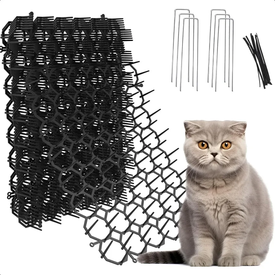 

8.5 X 6.5 Inch Scat Mat for Cats with 6 Garden Staples 6 Ties 12 Pack Cat Deterrent Mat for Garden Fence Animal Barrier