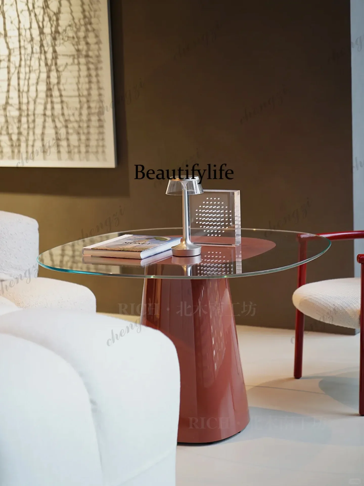 H178  Coffee table round small dining table diameter 90 cm paint bright table