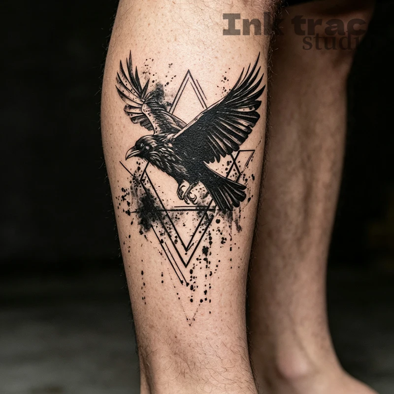 1/2PCS Black Raven Geometric Temporary Tattoo Sticker Waterproof Realistic Fake Tattoo Long Lasting Body Art for Men Hand Arm