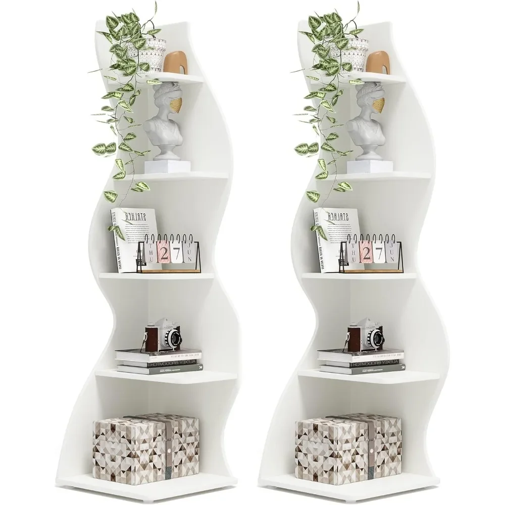 

Corner Shelf, Modern 5-Tier Wall Corner Bookshelf Set of Two, Stylish Corner Small Bookcase Storage Rack Plant Stand