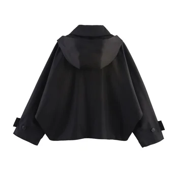Autumn New European and American Style Hooded Long Sleeved Lapel Jacket Single Breasted Trench Coat Short Jacket 5 Autumn New European and American Style Hooded Long Sleeved Lapel Jacket Single Breasted Trench Coat Short Jacket 5