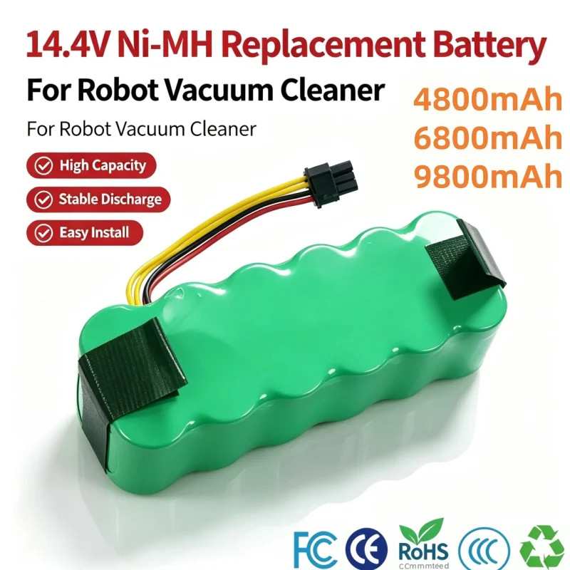 14.4V 4800mAh‑9800mAh Ni‑MH Battery, Rechargeable Replacement Battery For Panda/Haier/Ecovacs/Dibea Robot Vacuum Sweeper